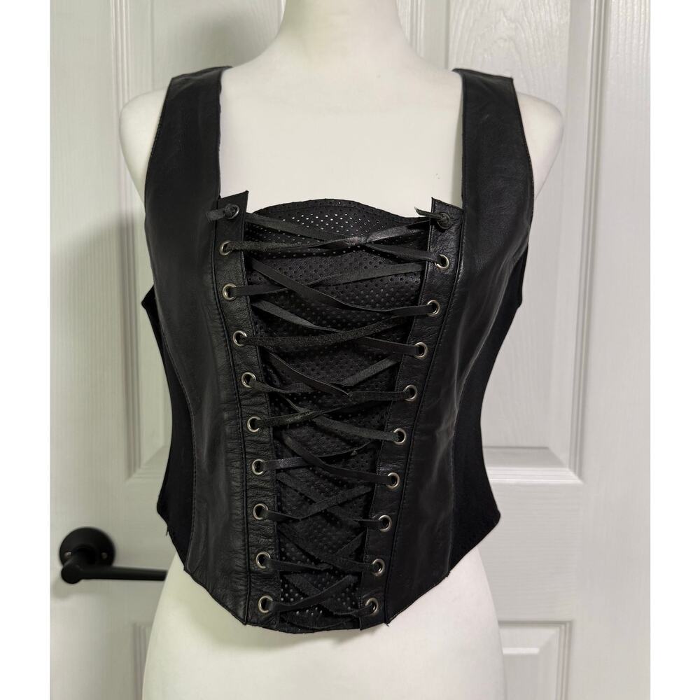 First Genuine Leather Women's Black Lace Up Corset Vest Size Medium - Picture 2 of 12